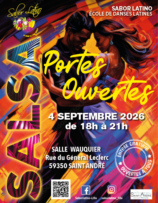 Affiche portes ouvertes Sabor Latino 4 septembre 2026, Salle Wauquier à Saint-André